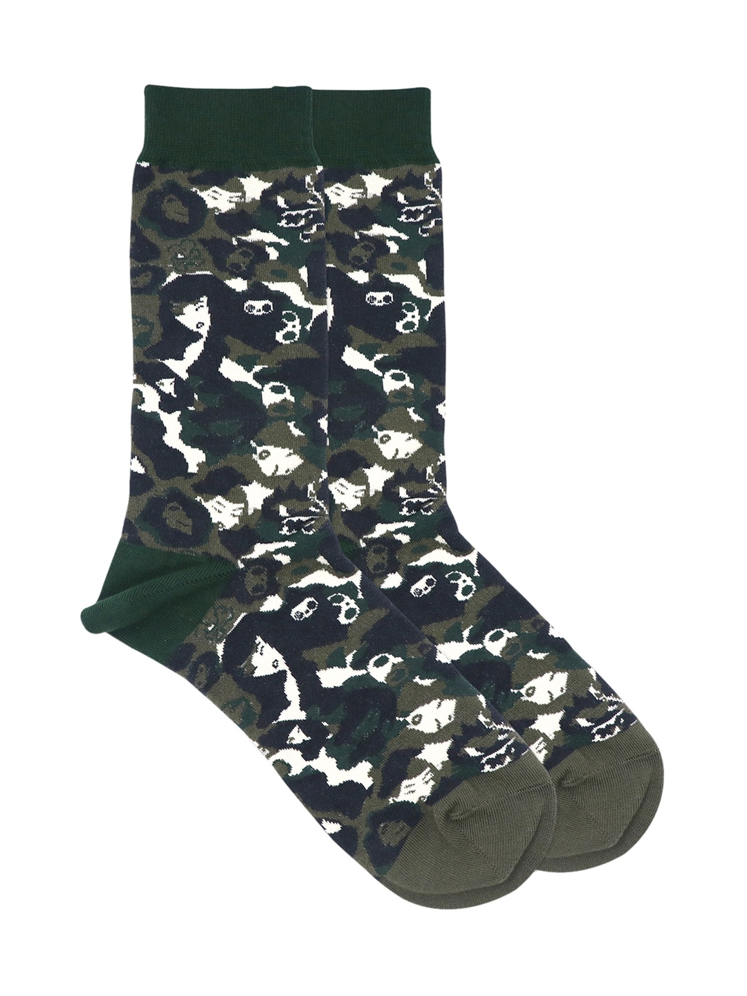 Balenzia x Tokidoki Men Olive Green & Blue Camo Patterned Calf-Length Socks