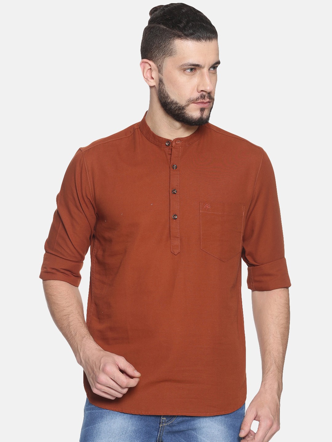 

Chennis Men Rust Solid Straight Kurta