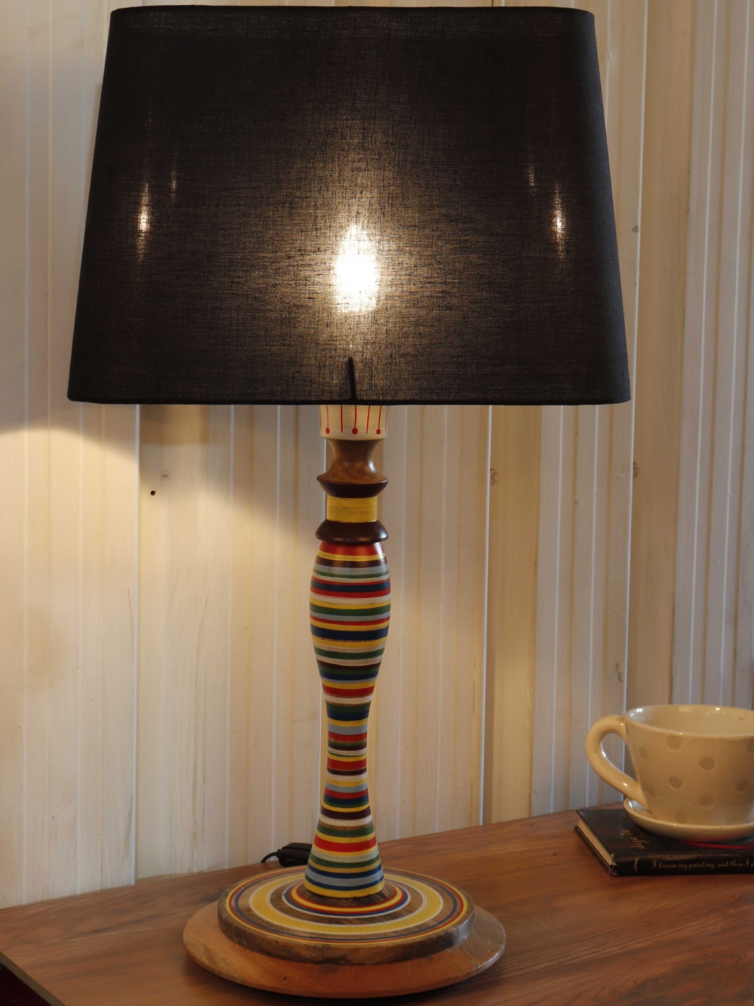 Grated Ginger Black Self Design Bedside Standard Table Lamp with Shade