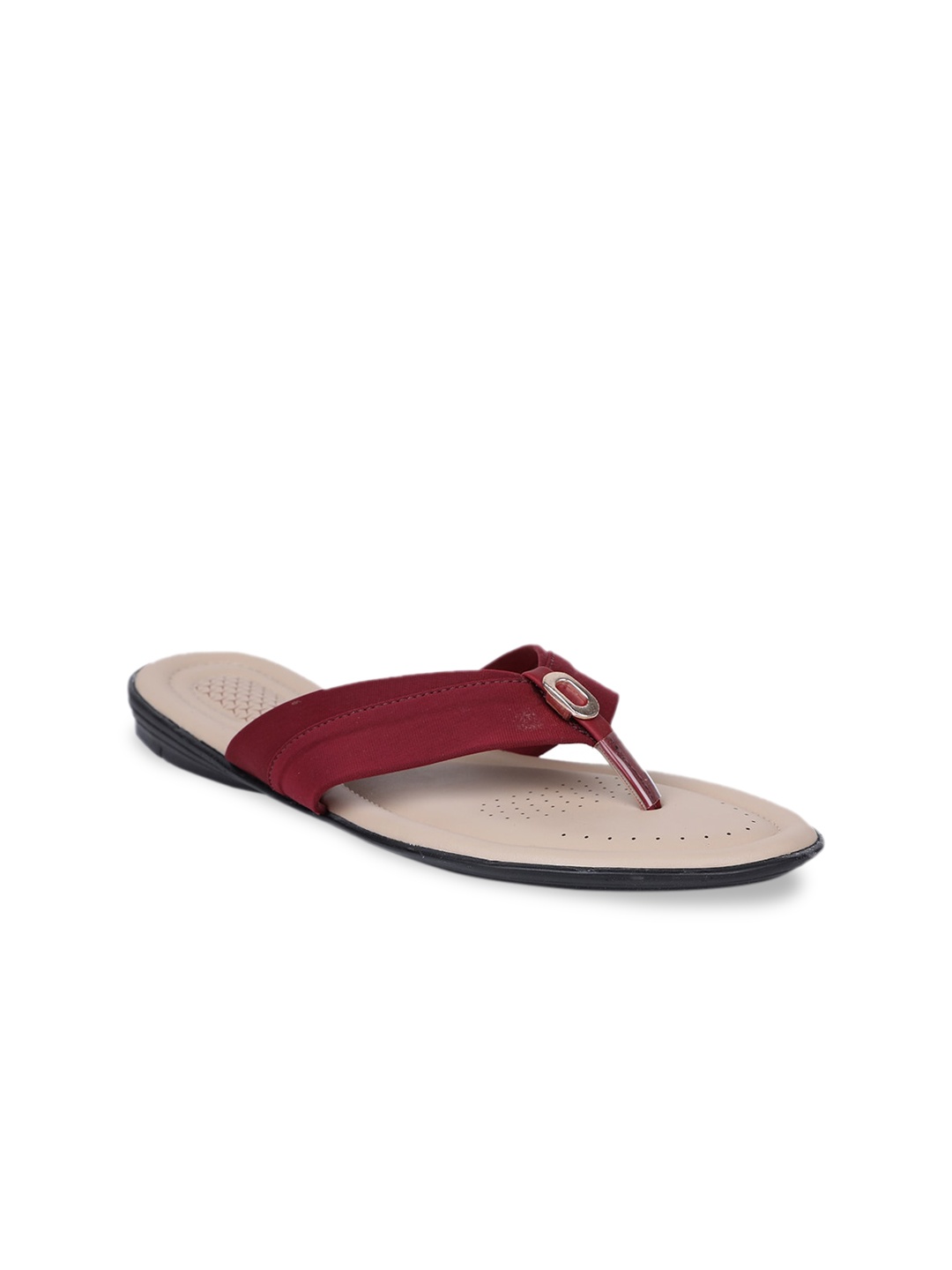Bata comfit Women Maroon Solid Fabric Open Toe Flats