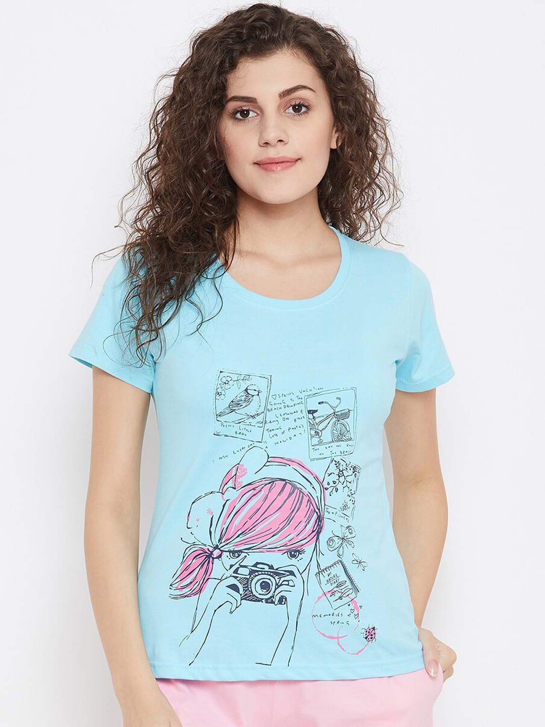 

Clovia Women Blue Print Me Pretty Lounge T-shirt