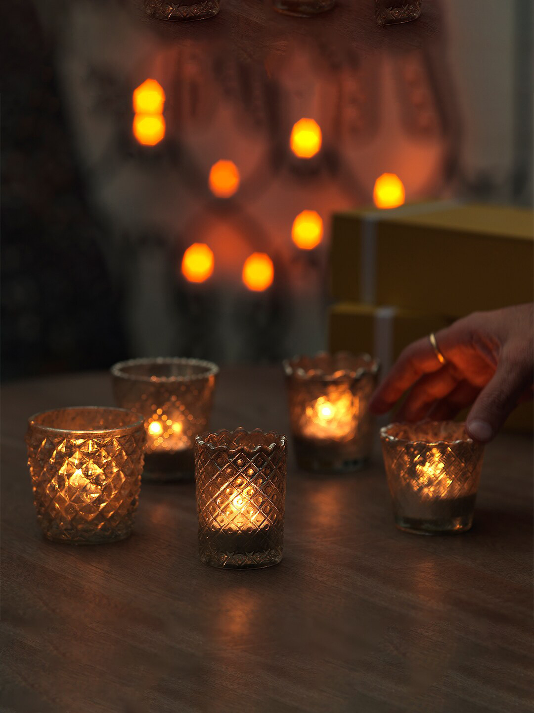 

ellementry Copper Set of 5 Assorted Wax Filled Candle Holder