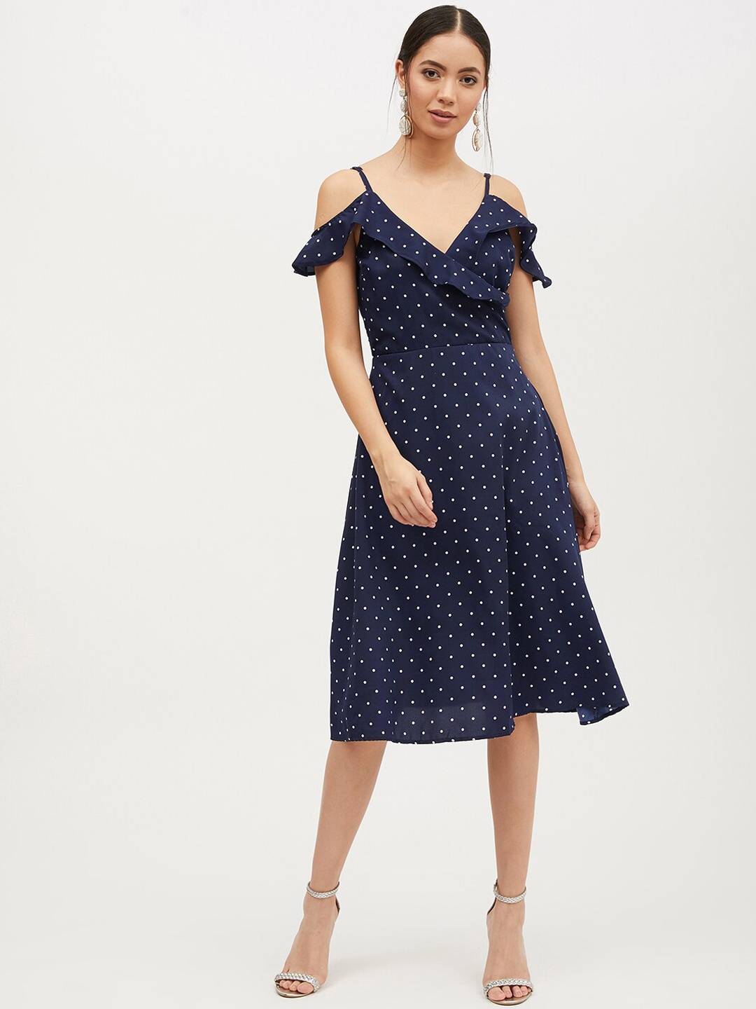 

Harpa Women Navy Blue Printed Fit and Flare Dress