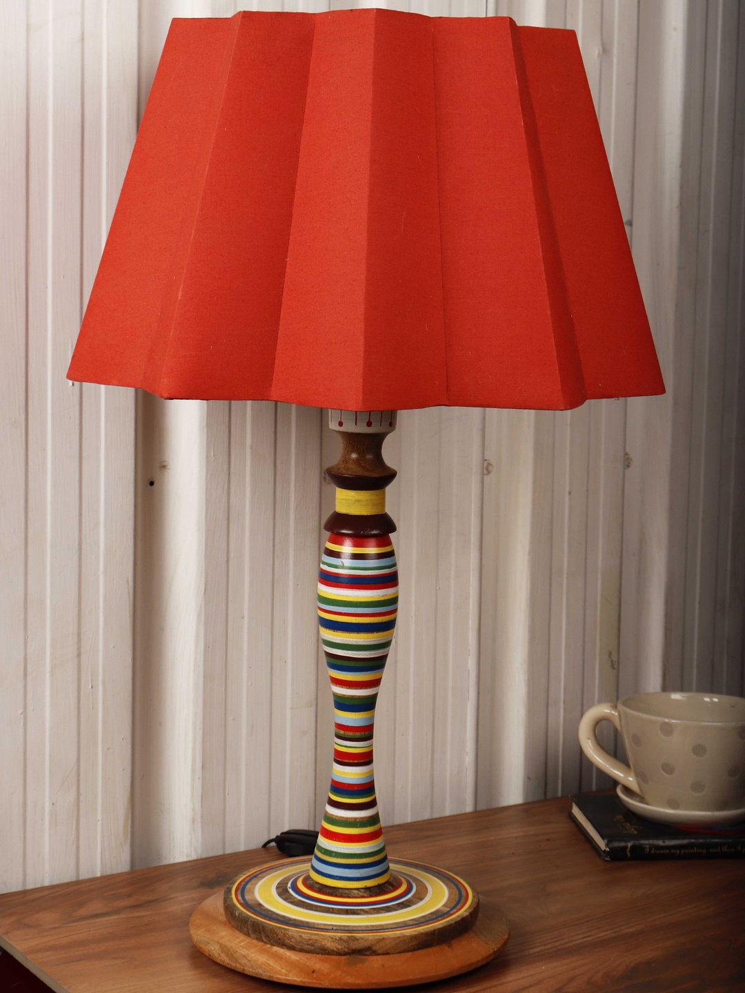 Grated Ginger Orange Self Design Bedside Standard Table Lamp with Shade