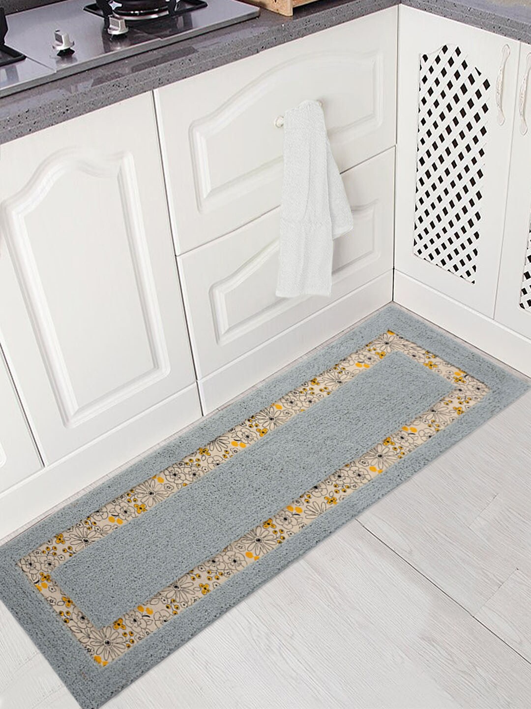 

Saral Home Grey & Beige Floral Anti-Skid Floor Runner