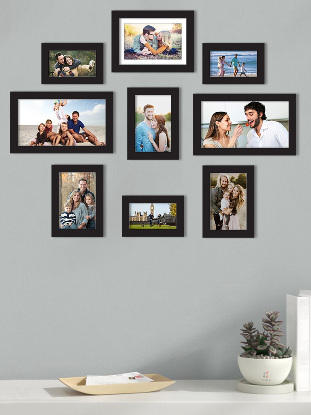 

Art Street Set Of 9 Black Solid Individual Wall Photo Frames