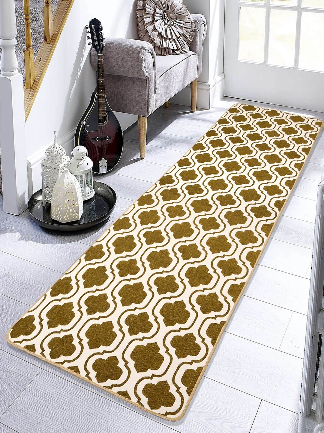 

Saral Home Mustard Yellow & White Printed Anti-Skid Floor Runner