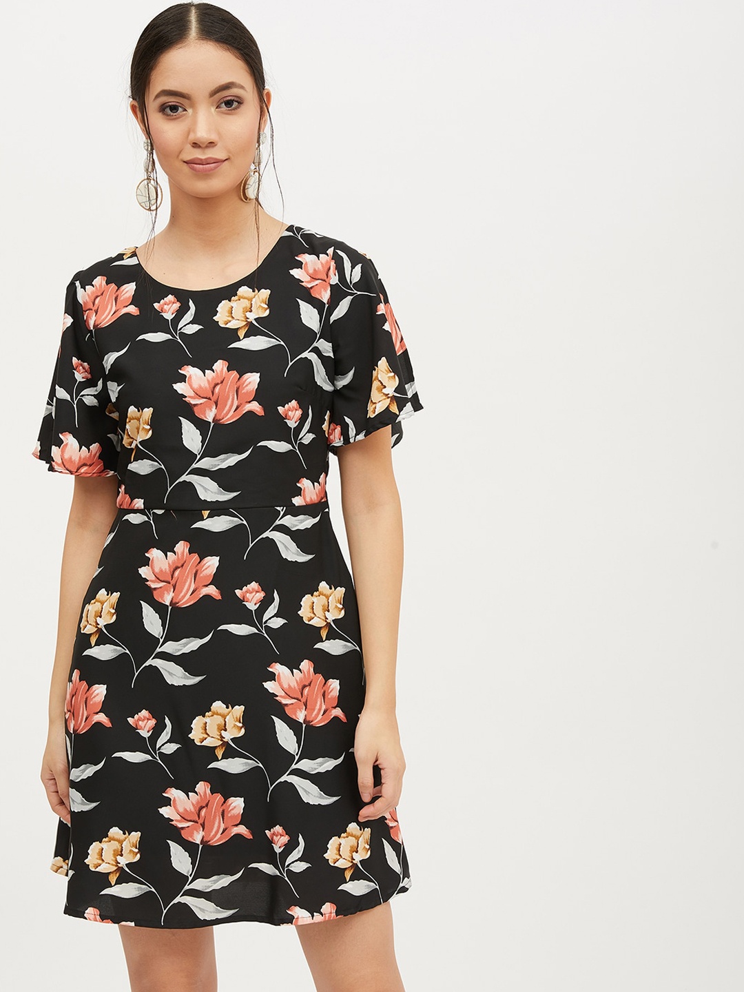 

Harpa Women Black Printed Fit and Flare Dress