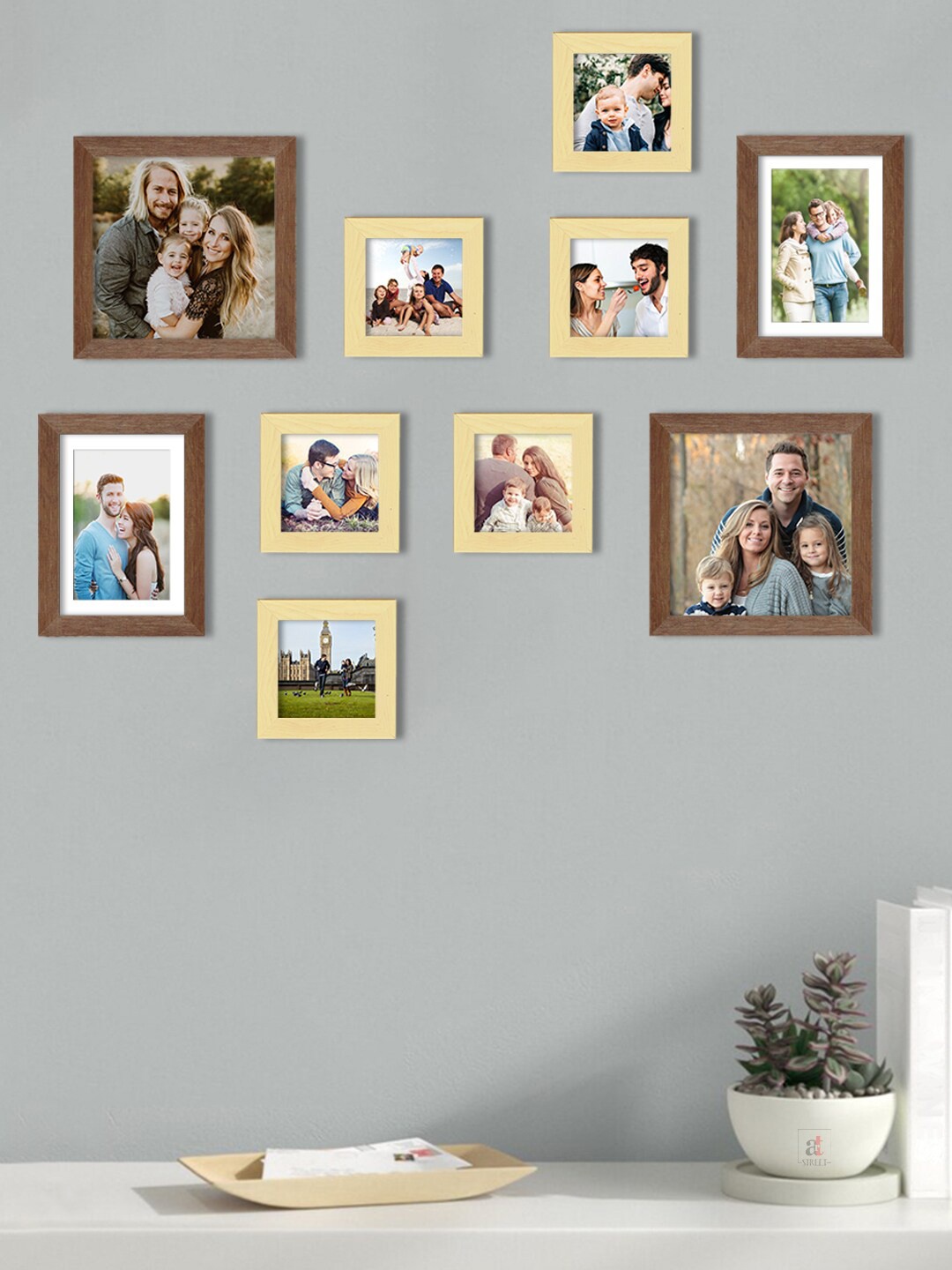 

Art Street Set Of 10 Solid Individual Wall Photo Frames, Beige
