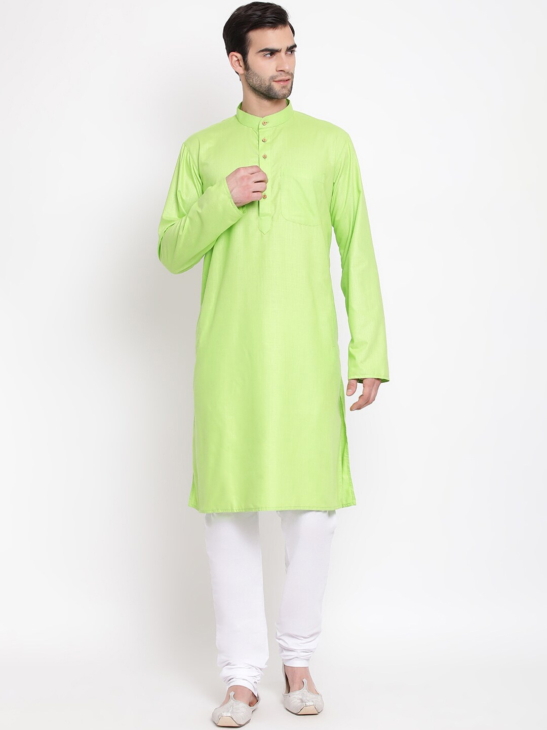 

VASTRAMAY Men Green & White Solid Kurta with Pyjamas