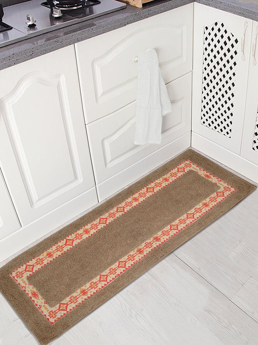 Saral Home Brown & Beige Abstract Anti-Skid Floor Runner