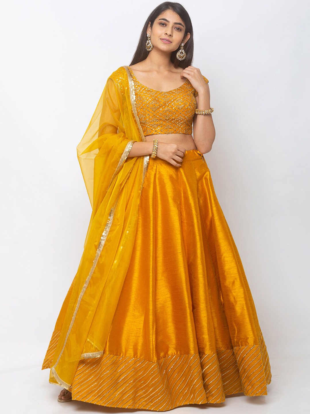 

6Y COLLECTIVE Mustard Yellow Ready to Wear Lehenga & Unstitched Blouse with Dupatta