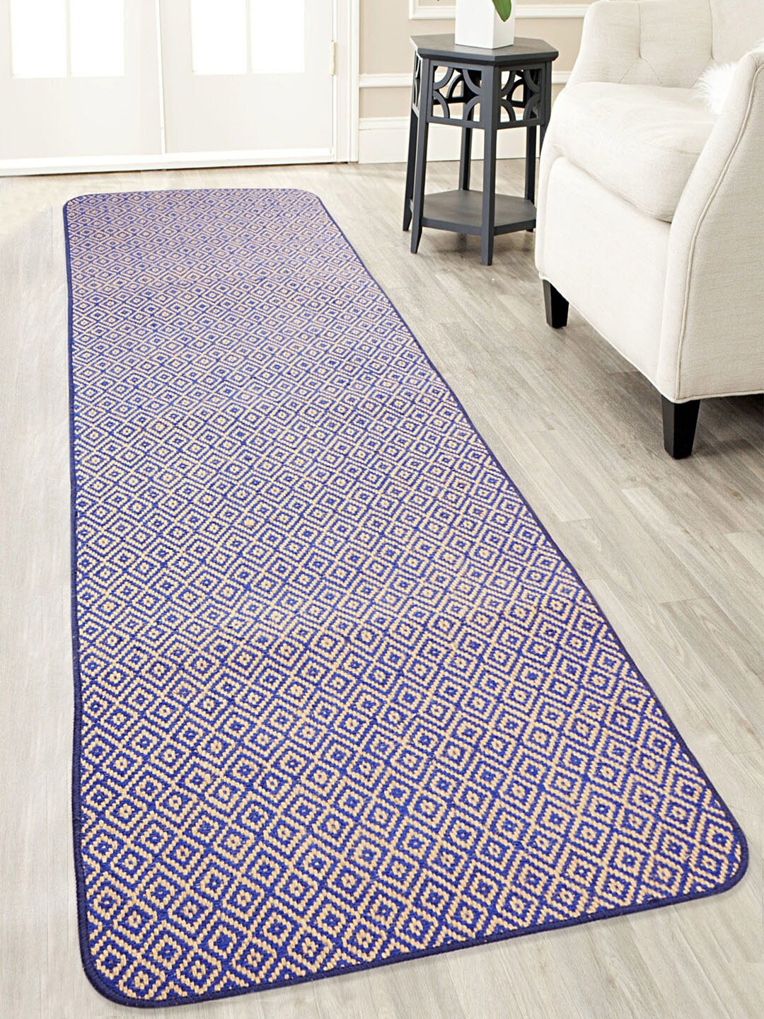 

Saral Home Blue & Beige Geometric Handloom Made Anti-Skid Floor Runner