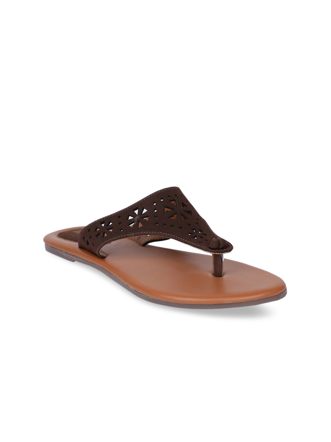 

Bata Women Brown Laser Cut PU Open Toe Flats