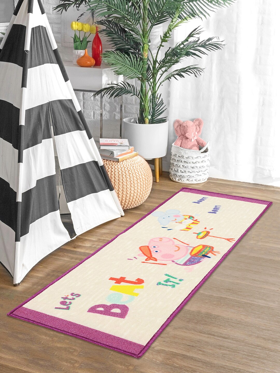 

Saral Home Unisex Beige & Pink Peppa Pig Cartoon Printed Anti-Skid Floor Runner