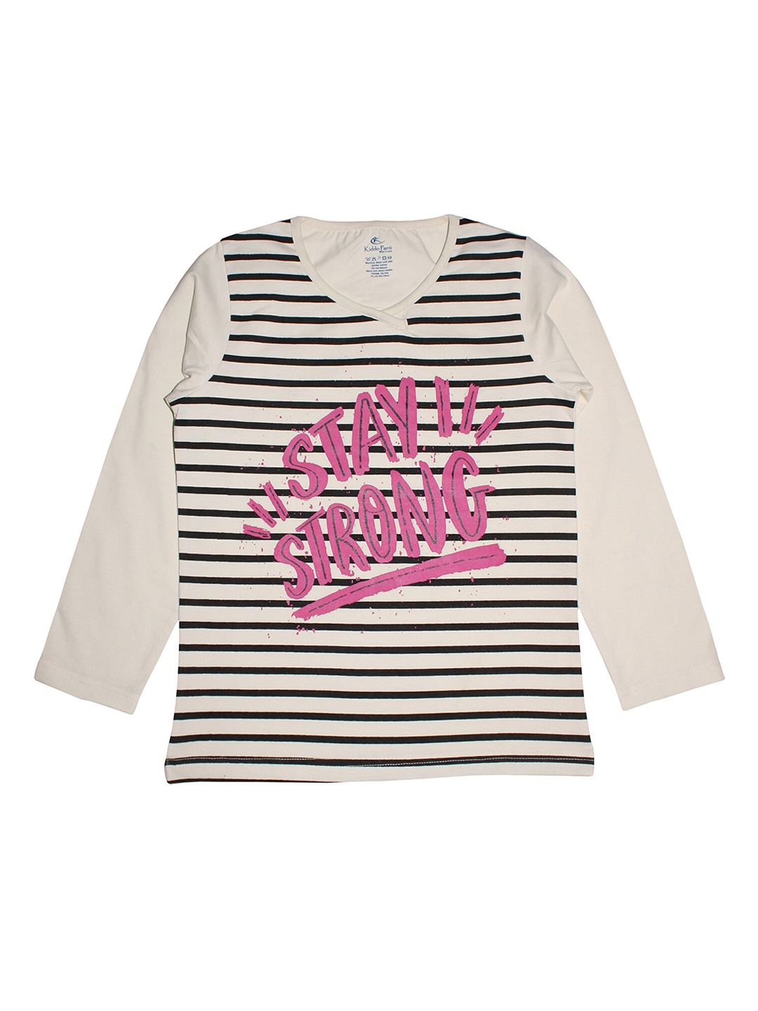 

KiddoPanti Girls Off-White Striped V-Neck T-shirt