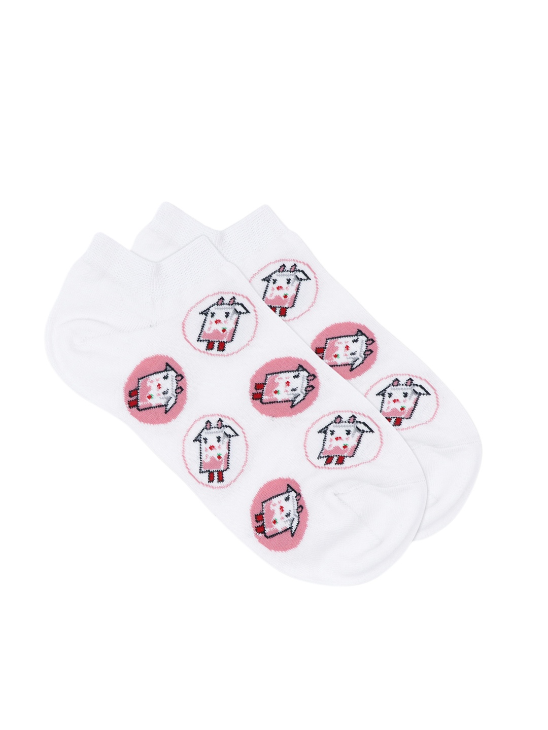

Balenzia x Tokidoki Women White & Pink Strawberry Milk Patterned Ankle-Length Socks