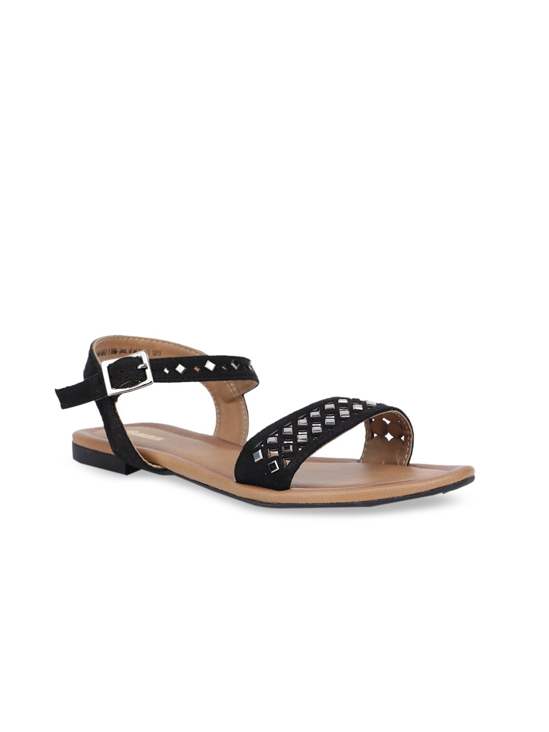 Bata Women Black Embellished Laser Cut PU Open Toe Flats
