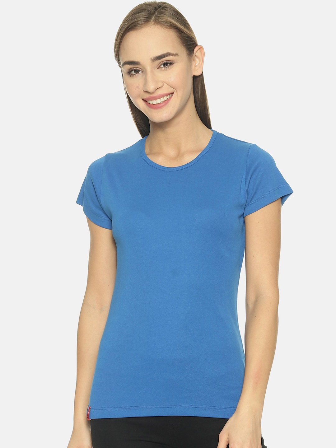 

FEMEA Women Blue Solid Round Neck T-shirt