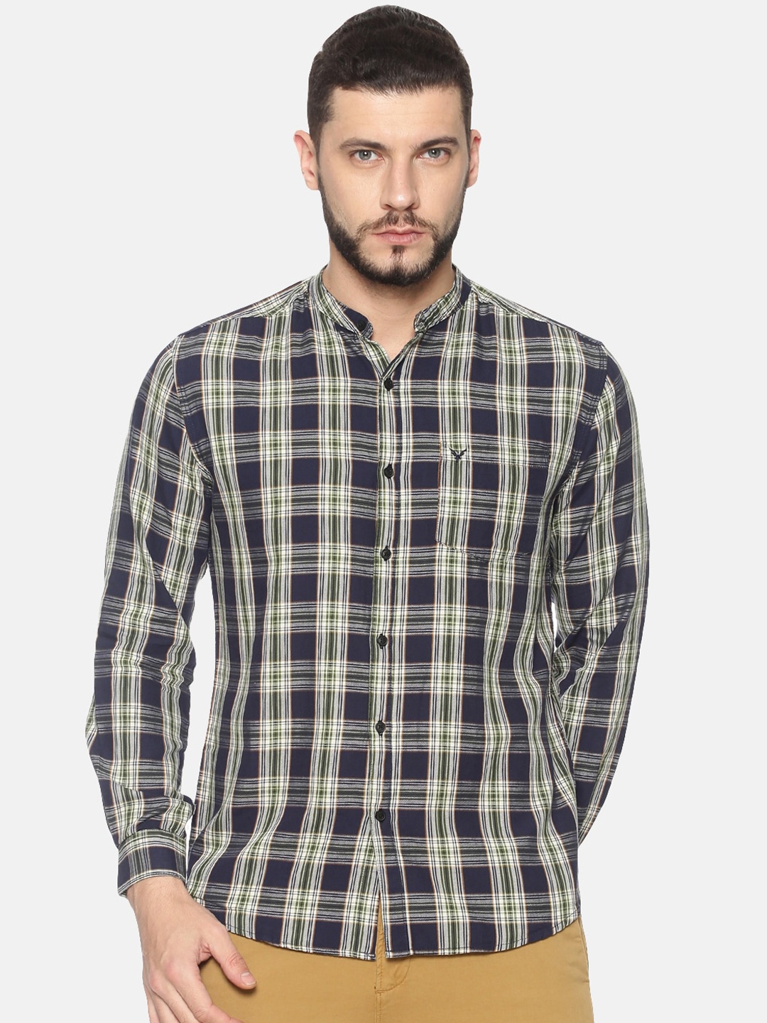 

SHOWOFF Men Blue & Beige Slim Fit Checked Casual Shirt