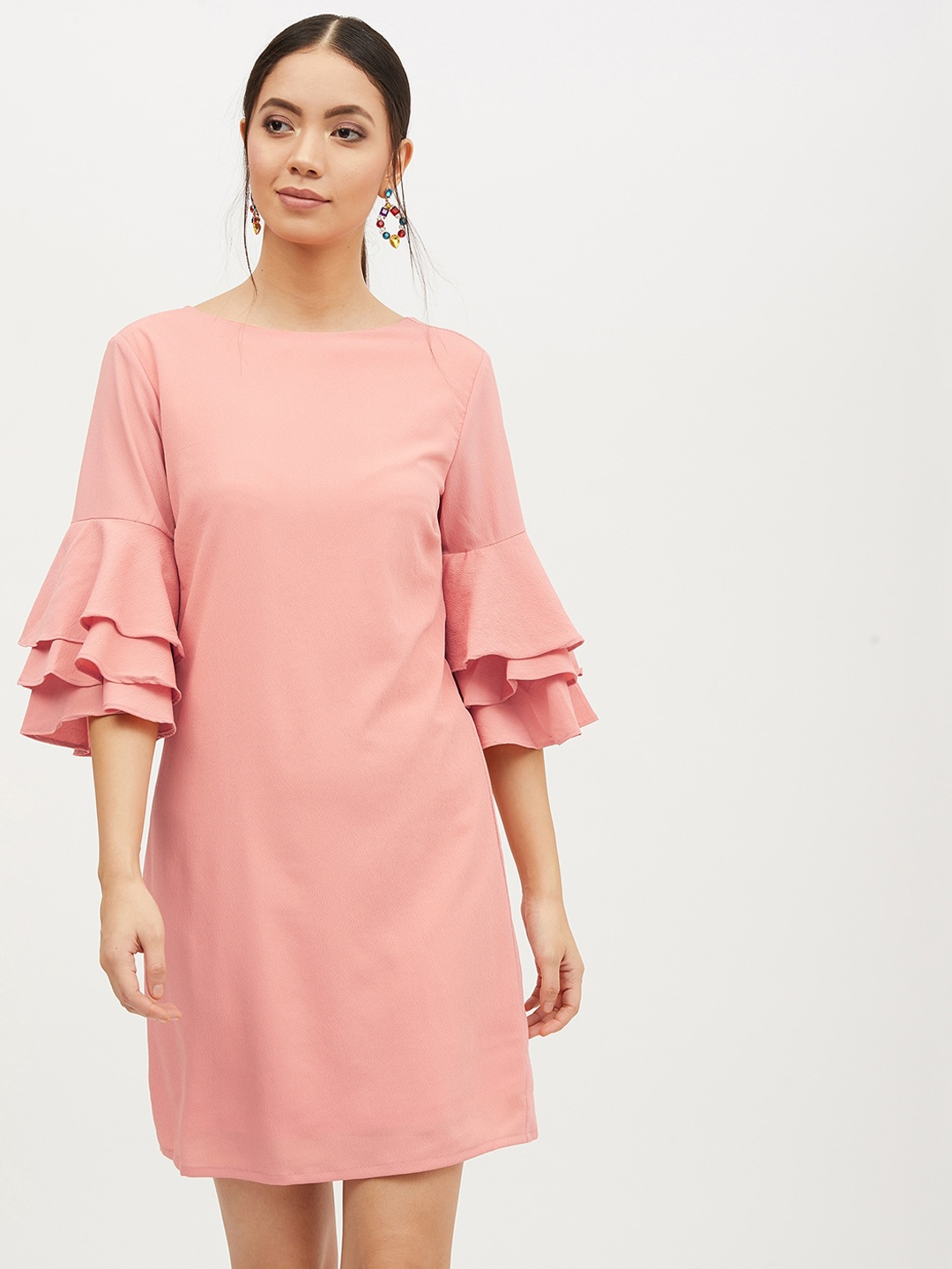 

Harpa Women Peach-Coloured Solid A-Line Dress