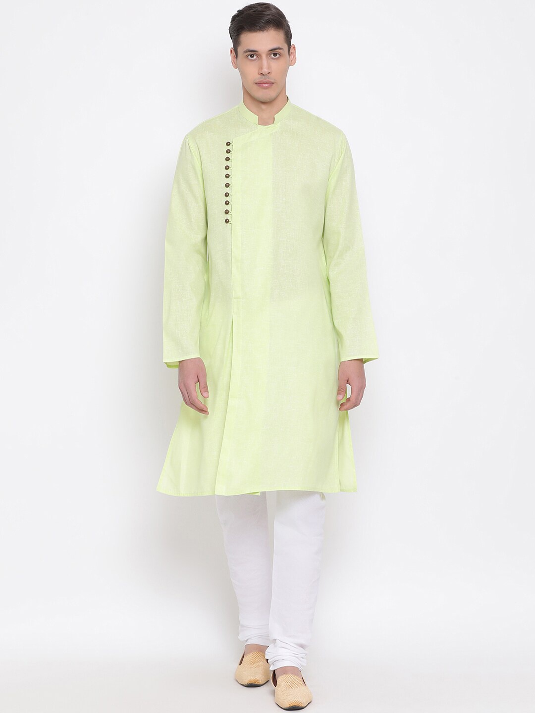 

VASTRAMAY Men Fluorescent Green & White Solid Kurta with Pyjamas