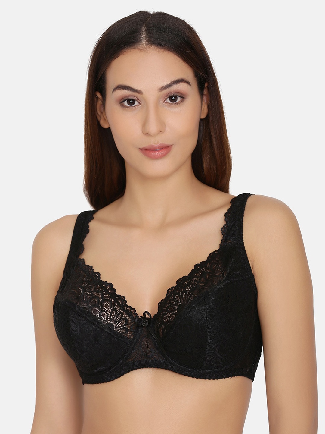

Da Intimo Black Self Design Underwired Lightly Padded Plunge Bra DI-1290