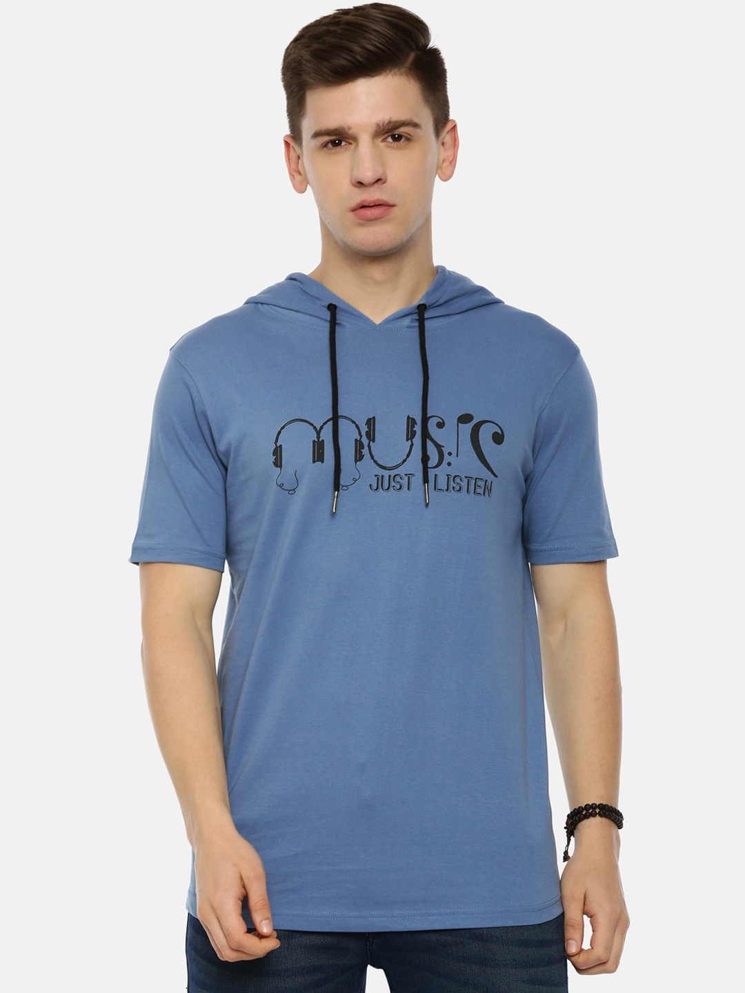 

Bushirt Men Blue Printed Hood T-shirt