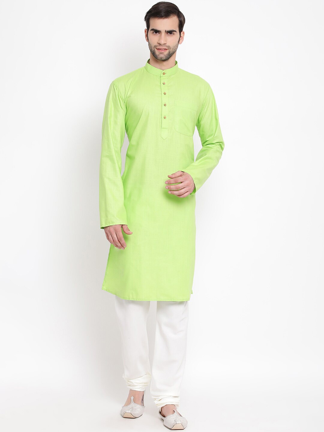 

VASTRAMAY Men Green & White Solid Kurta with Pyjamas
