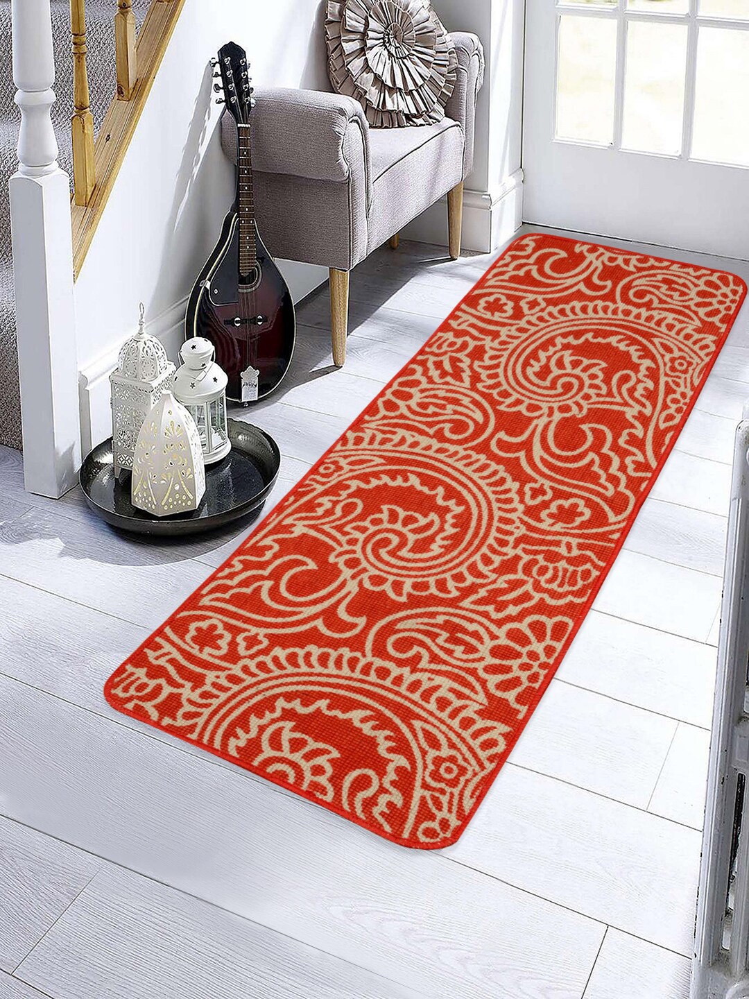 

Saral Home Red & Beige Floral Anti-Skid Floor Runner