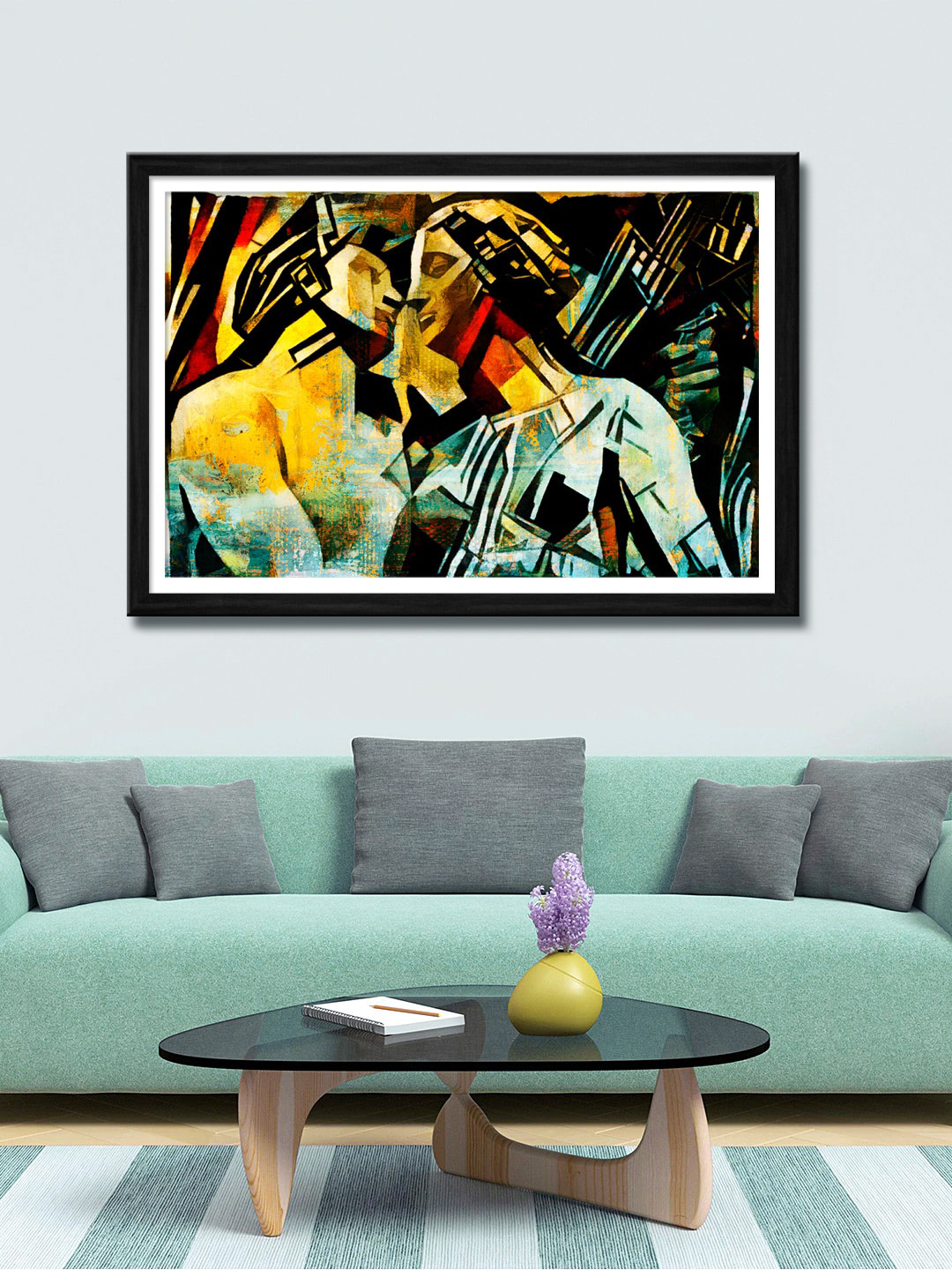 

999Store Yellow & Green Abstract Couple Canvas Wall Art