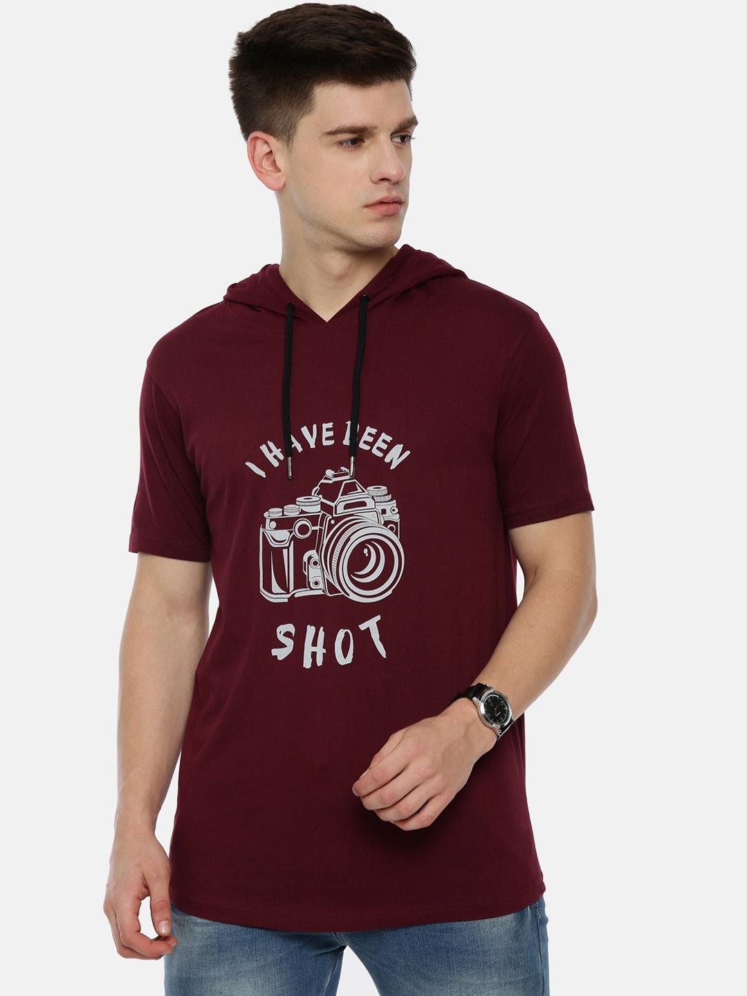 

Bushirt Men Maroon Printed Hood T-shirt