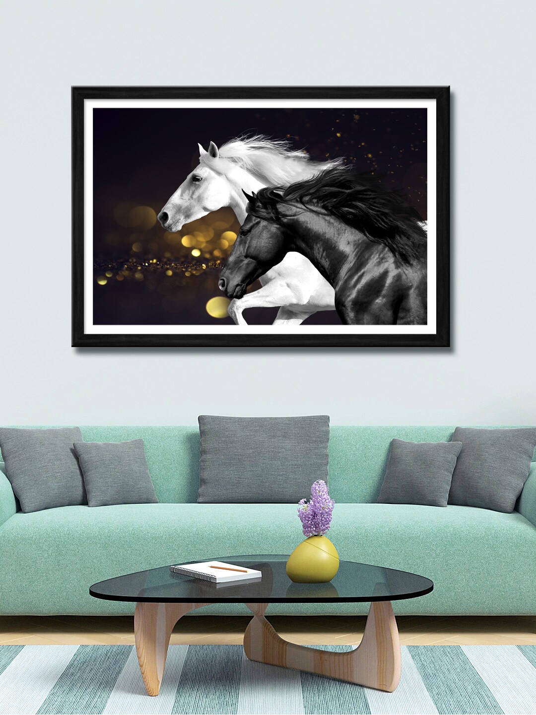 

999Store Black & White Horses Canvas Painting Wall Art
