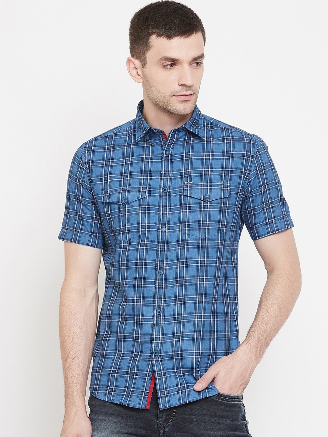 

Crimsoune Club Men Blue Slim Fit Checked Casual Shirt
