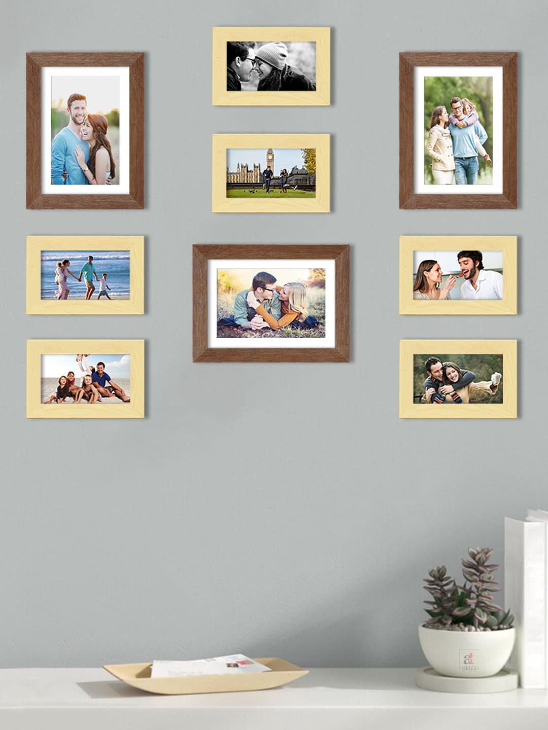 

Art Street Set Of 9 Solid Individual Wall Photo Frames, Beige