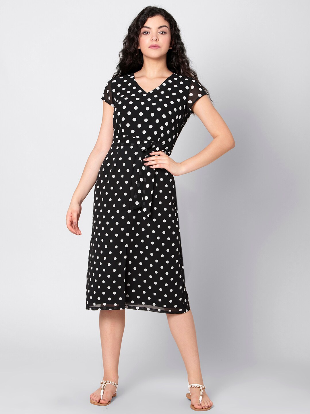 

FabAlley Women Black Polka Dot Printed Wrap Dress