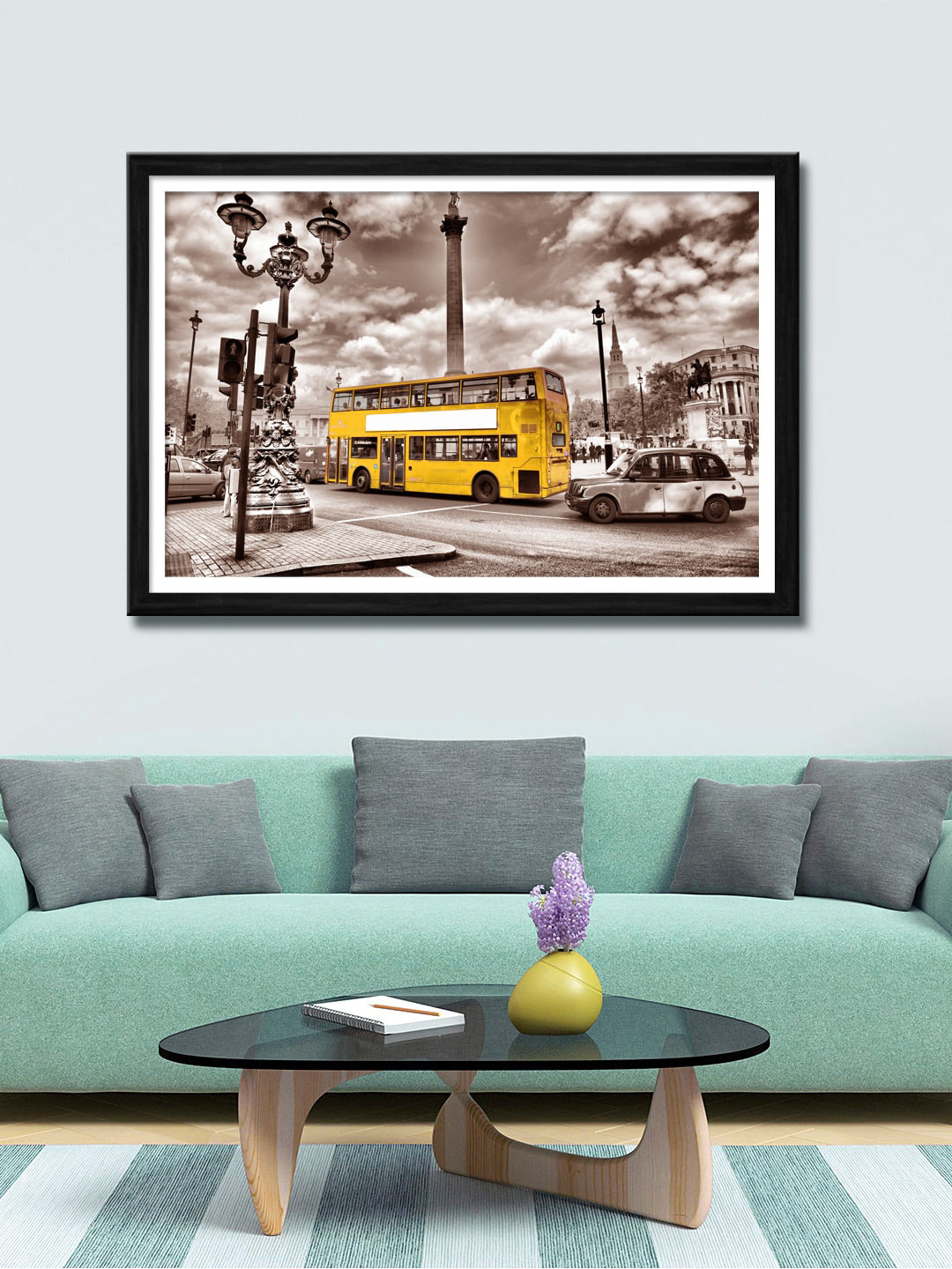 

999Store Grey & Yellow Bus And Road View Canvas Painting Wall Art