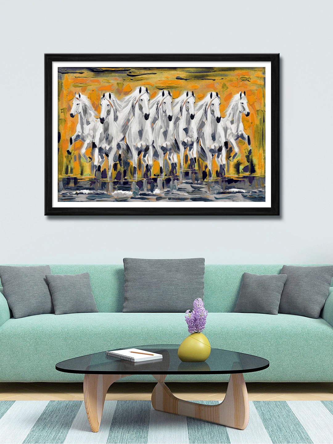 

999Store Yellow & White Running Horses Canvas Painting Wall Art