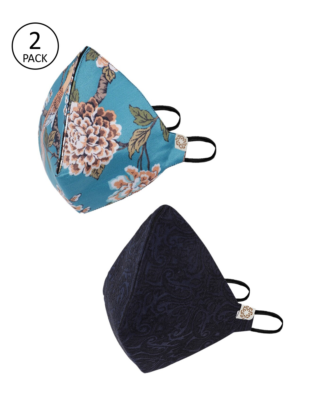 

VASTRAMAY Unisex 2 Pcs Printed 4-Ply Anti-Pollution Reusable Cloth Masks, Blue