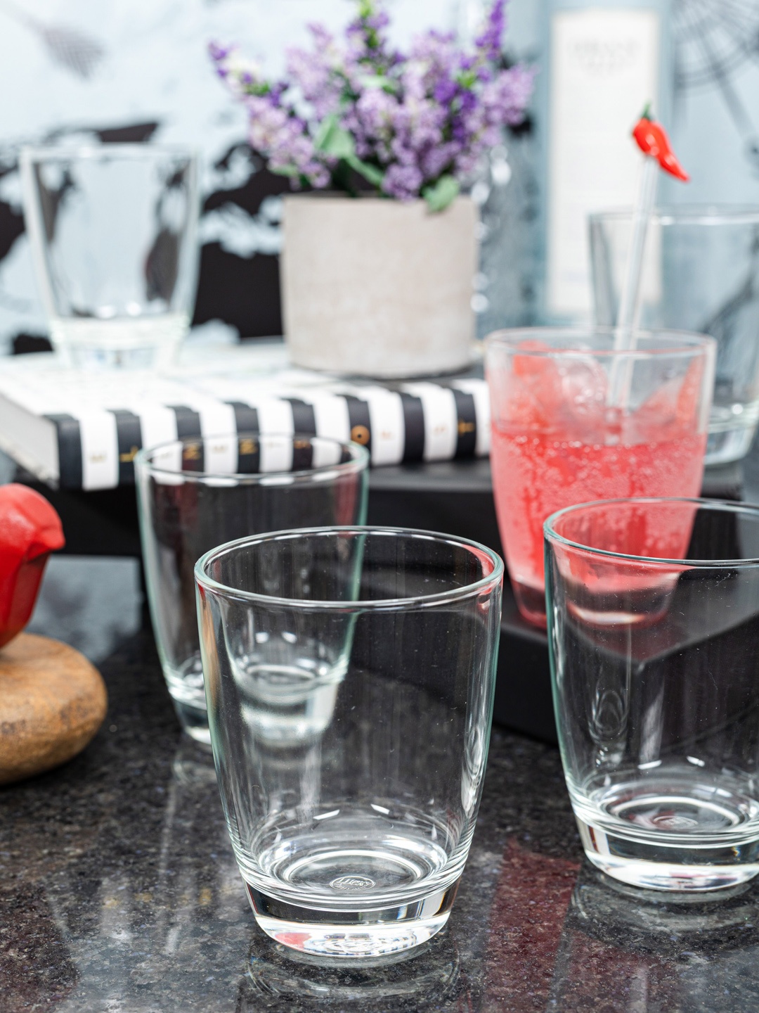 GOODHOMES Set of 6 Transparent Solid Lucky Glass Tumblers