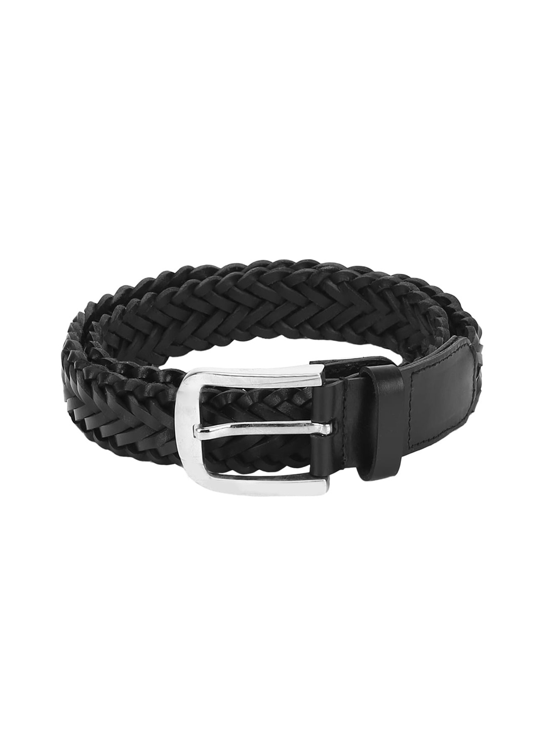 

Aditi Wasan Men Black Braided Leather Belt