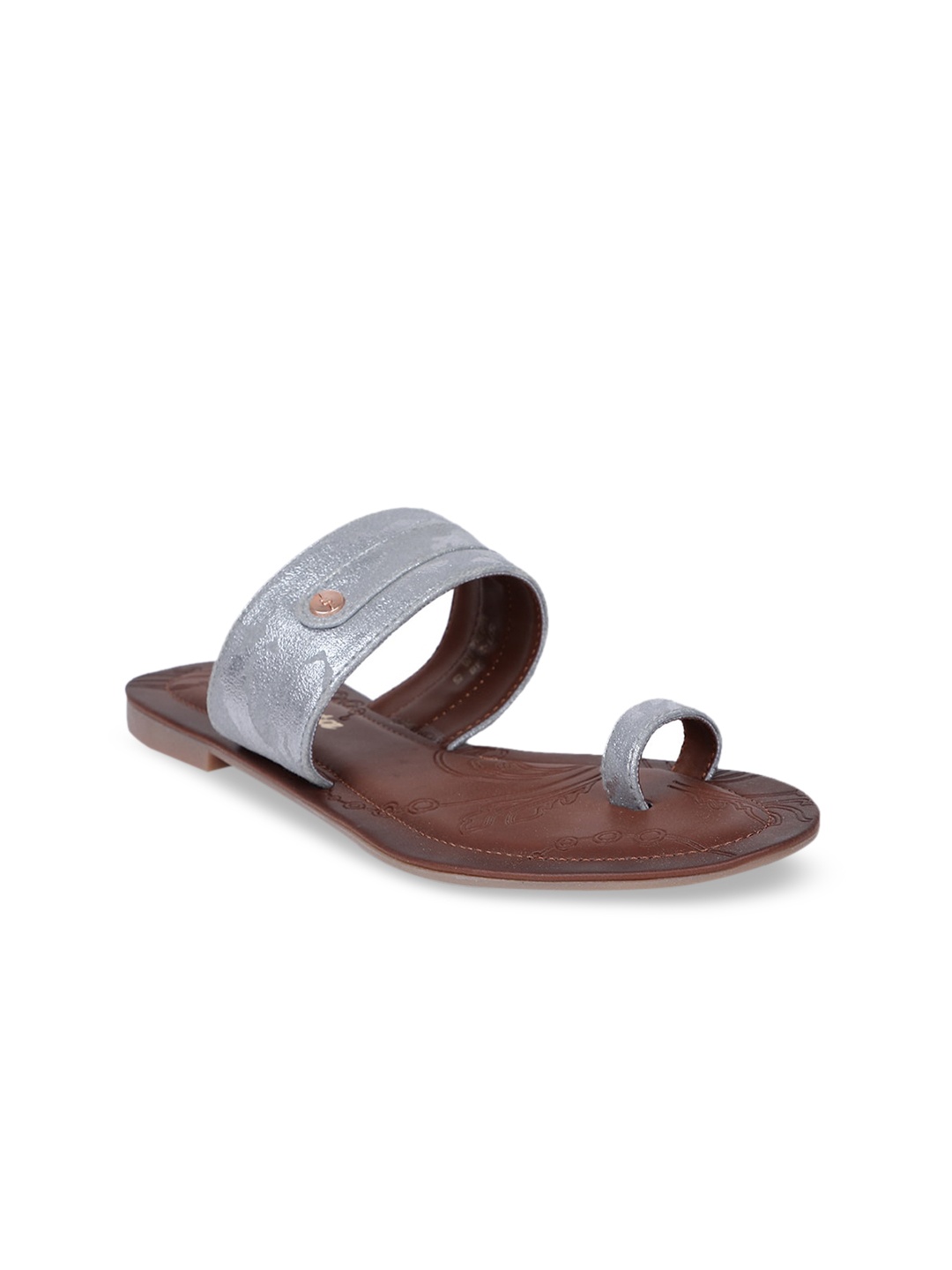 

Bata Women Silver-Toned Solid PU One Toe Flats