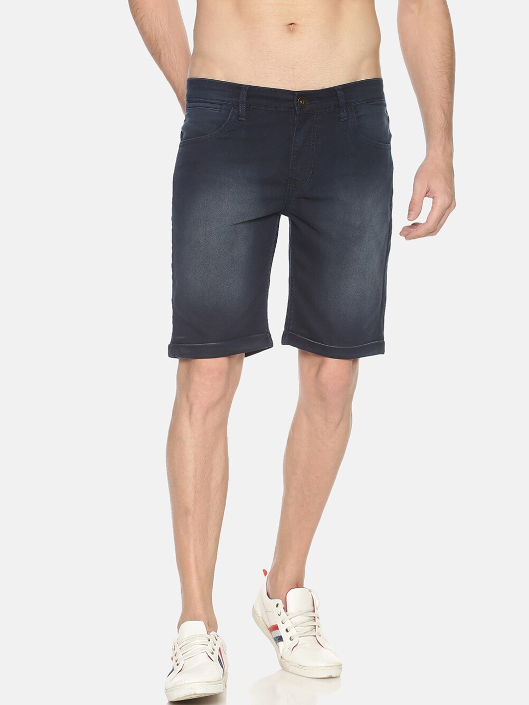 

IVOC Men Navy Blue Solid Slim Fit Denim Shorts