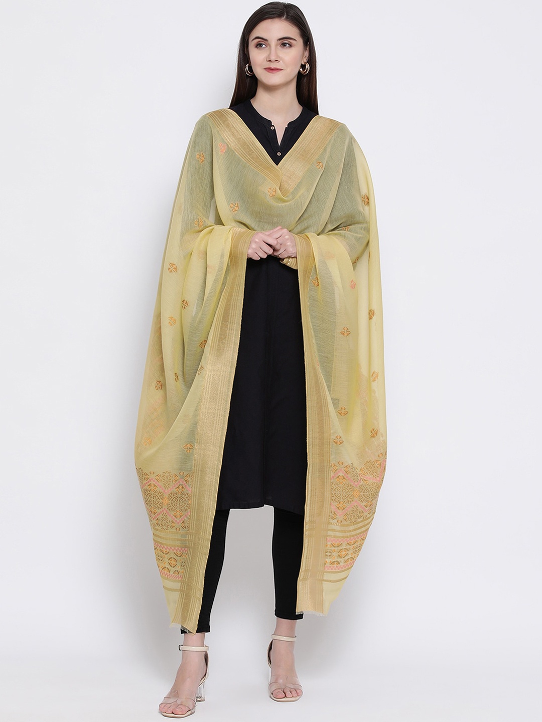 

SHINGORA Yellow & Pink Woven Design Dupatta