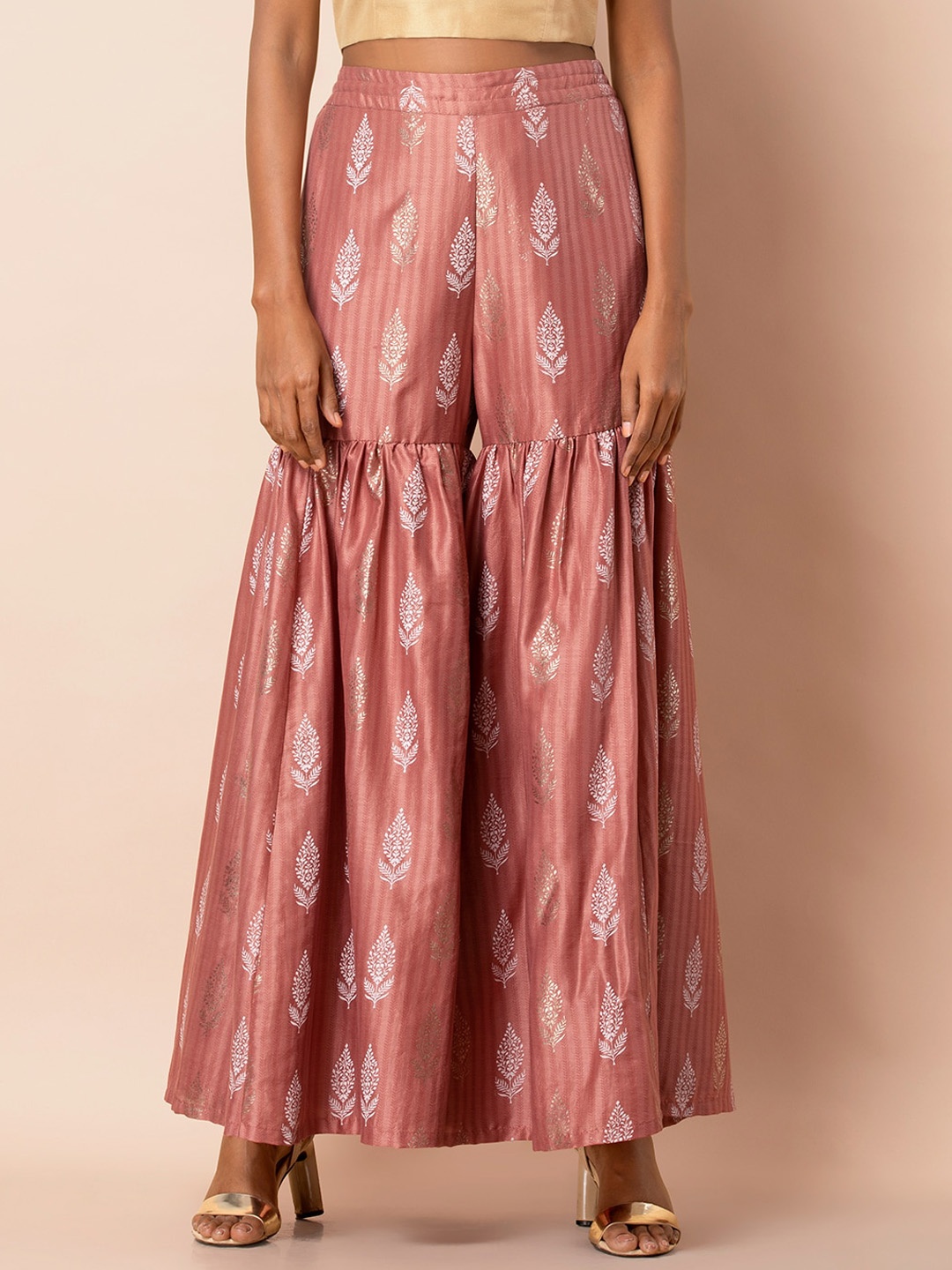 

INDYA Women Pink Printed Flared Palazzos