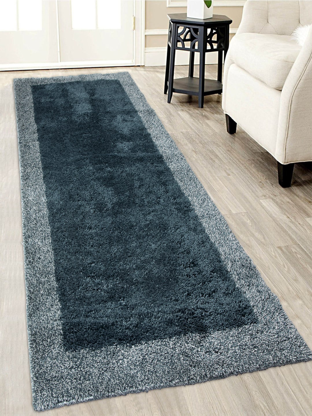 

SPACES Green & Grey Colourblocked Anti-Skid Rectangular Carpet