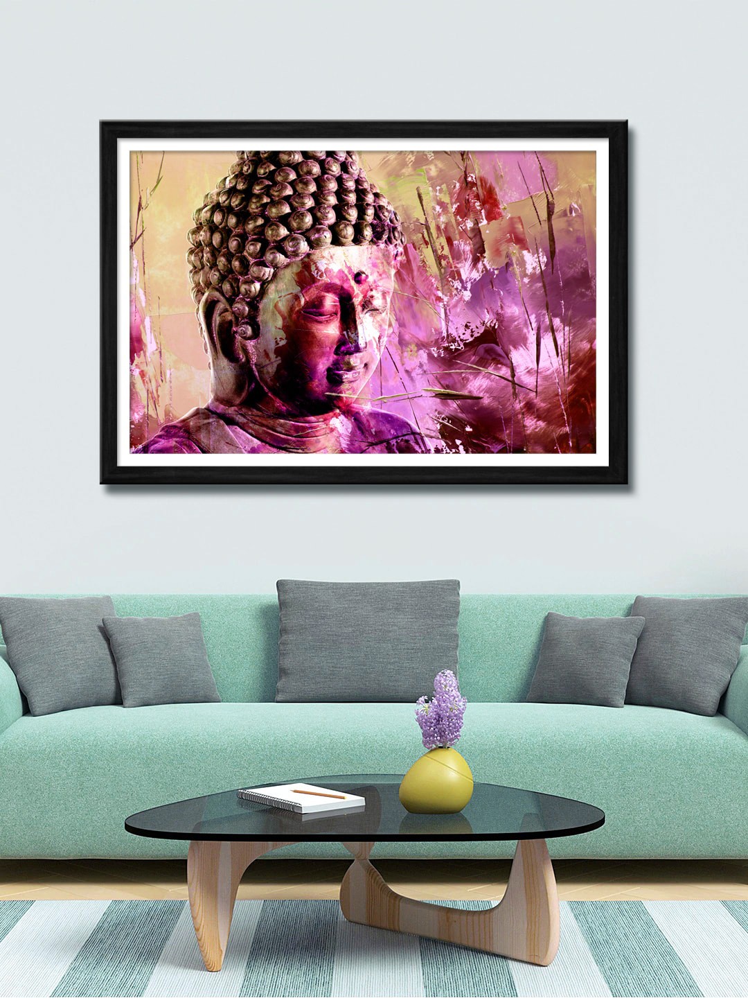 

999Store Brown & Violet Lord Buddha Canvas Painting Wall Art