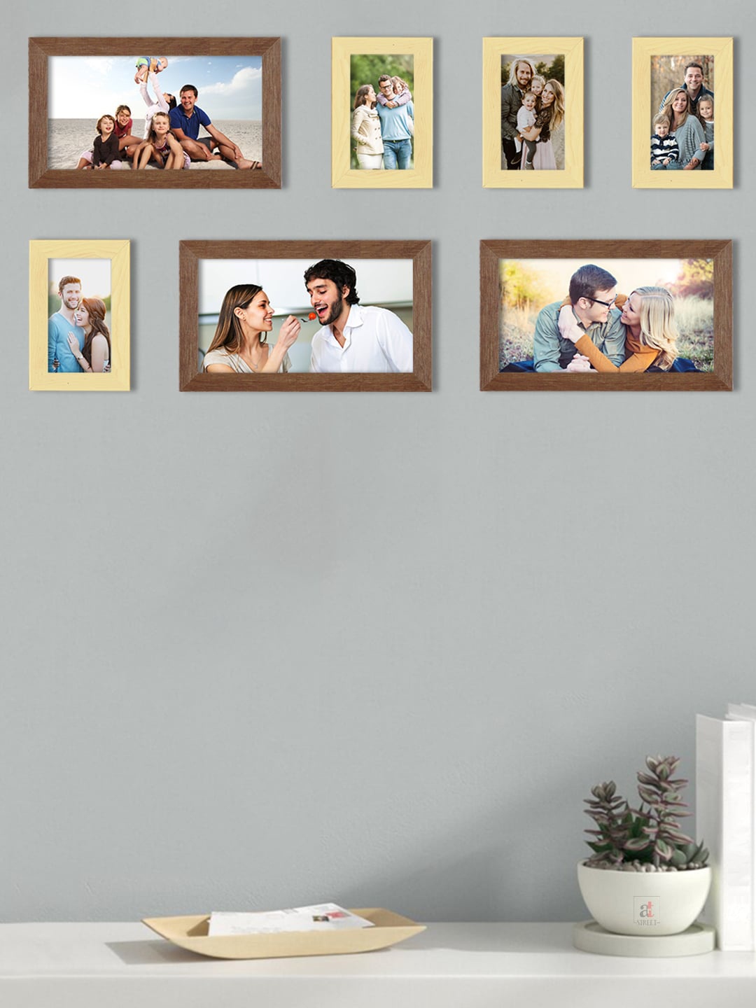 

Art Street Set Of 7 Solid Individual Wall Photo Frames, Brown