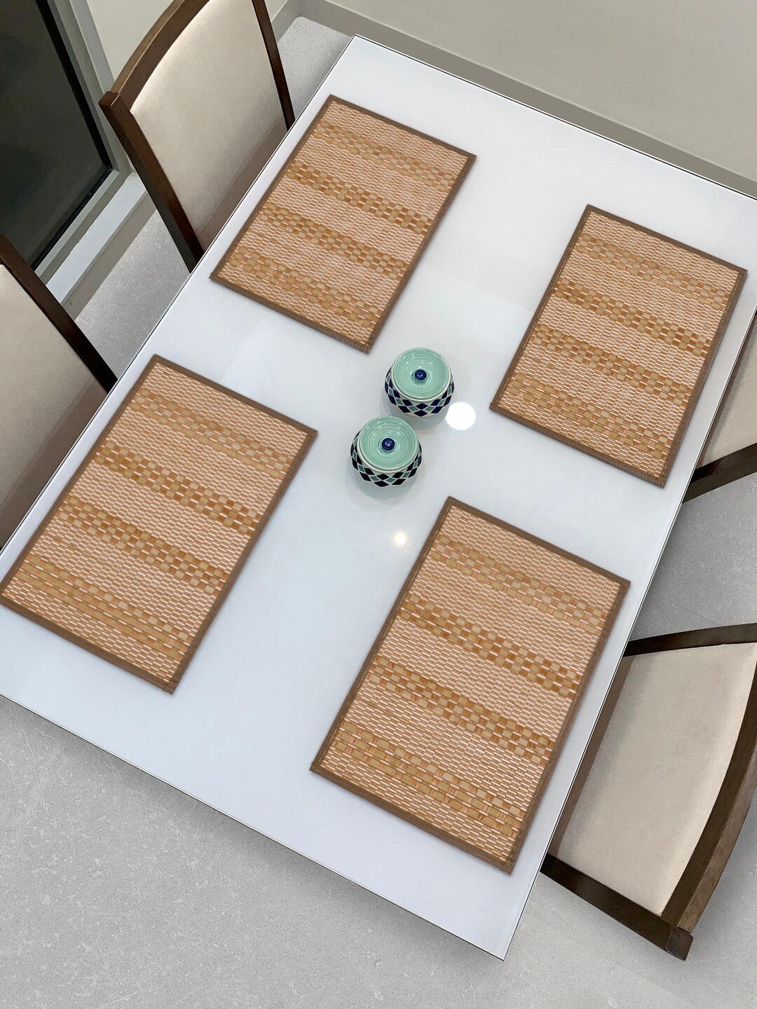 

HOKIPO Set Of 4 Brown & Beige Reversible Bamboo Table Placemats