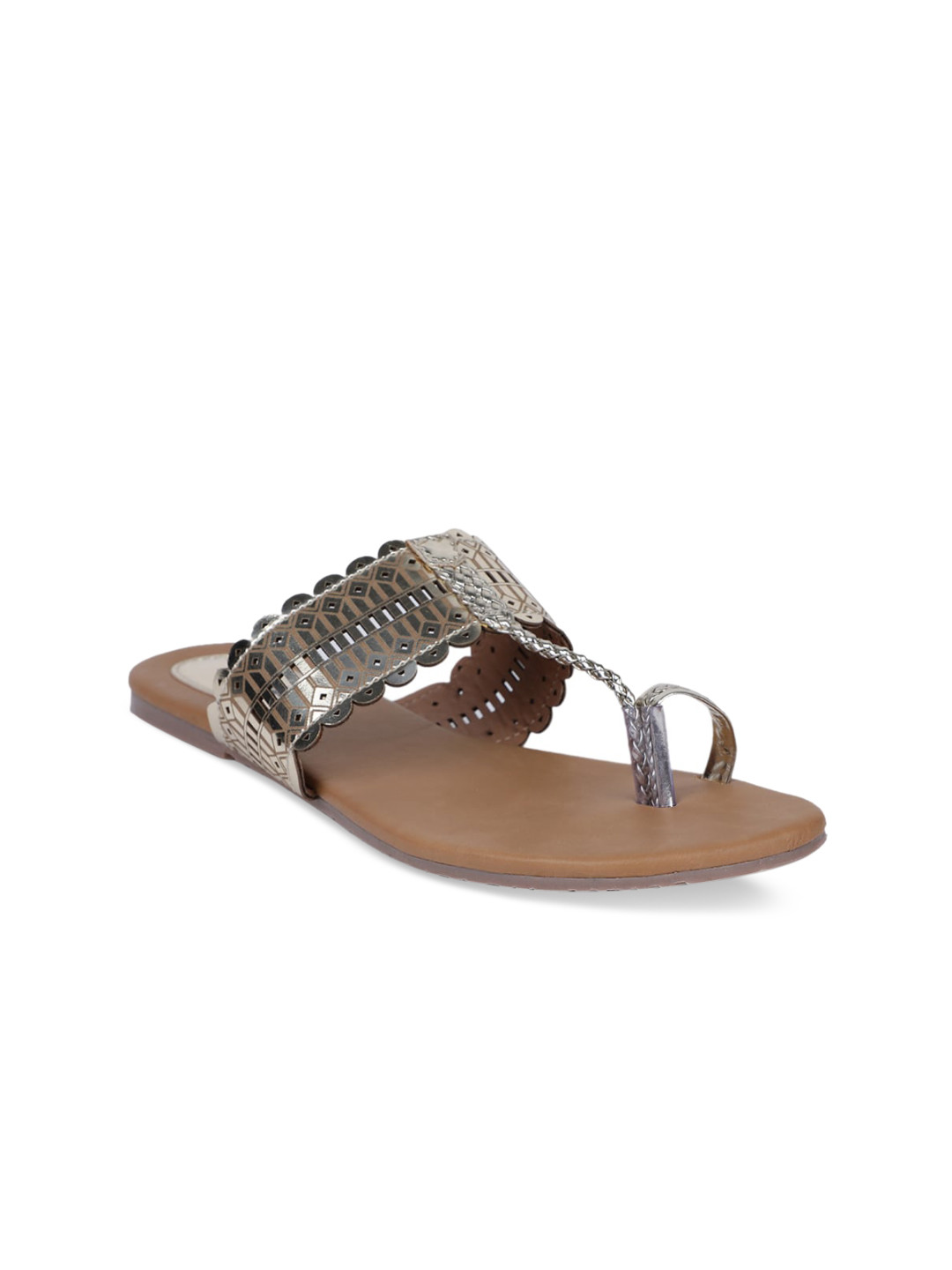 

Bata Women Gold-Toned Solid PU One Toe Flats